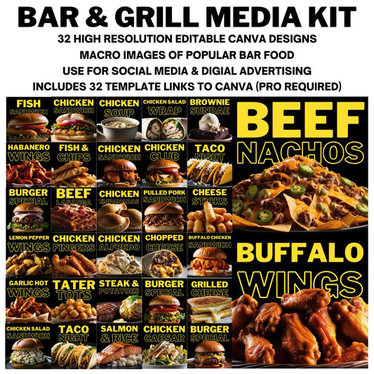 Bar and Grill Media Kit - 32 Featured Food Designs with Templates