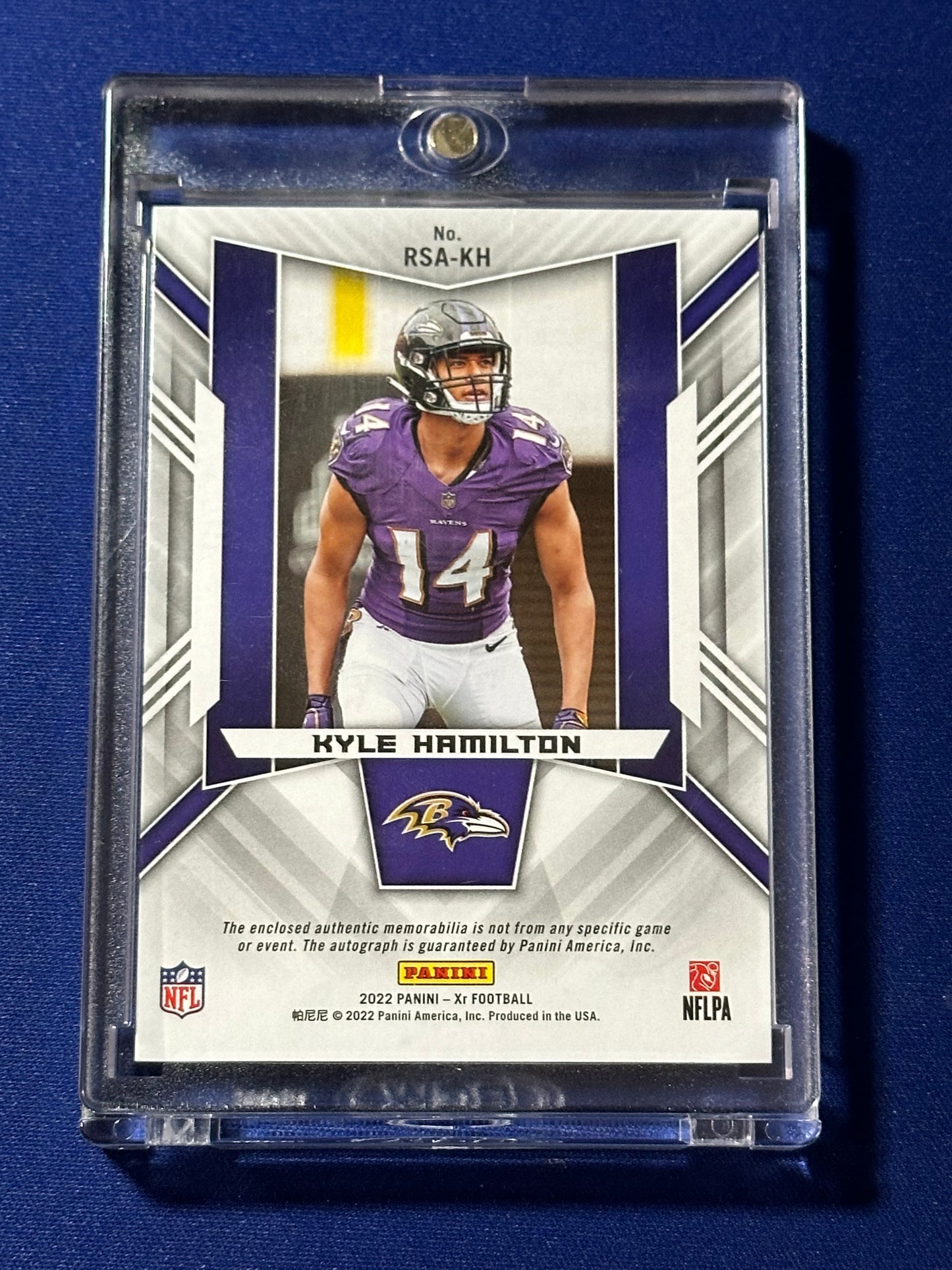 2022 Panini XR Kyle Hamilton RC Auto RPA Glove Platinum Card No RSA-KH 1/1