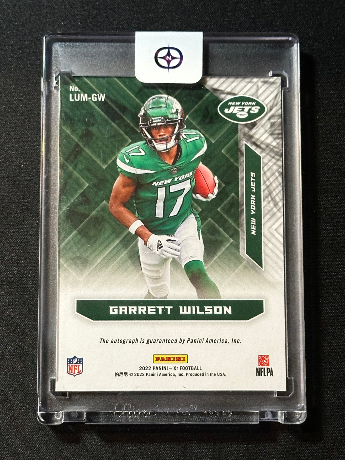 2022 Panini XR Garrett Wilson RC Autograph No. LUM-GW 08/10